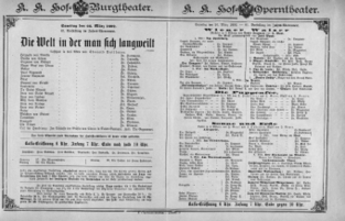 Theaterzettel (Oper und Burgtheater in Wien) 18920326 Seite: 1
