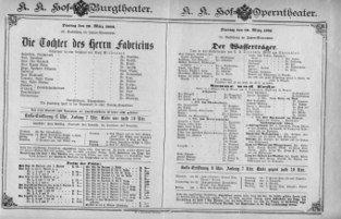 Theaterzettel (Oper und Burgtheater in Wien) 18920329 Seite: 1