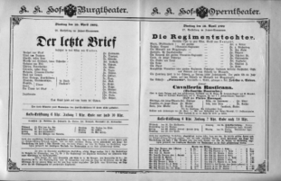 Theaterzettel (Oper und Burgtheater in Wien) 18920419 Seite: 1