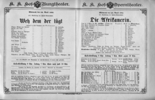 Theaterzettel (Oper und Burgtheater in Wien) 18920420 Seite: 1