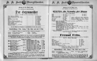 Theaterzettel (Oper und Burgtheater in Wien) 18920422 Seite: 1