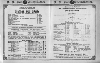 Theaterzettel (Oper und Burgtheater in Wien) 18920424 Seite: 1