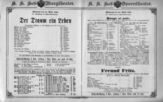 Theaterzettel (Oper und Burgtheater in Wien) 18920427 Seite: 1