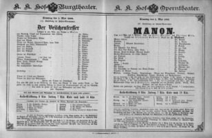 Theaterzettel (Oper und Burgtheater in Wien) 18920501 Seite: 1