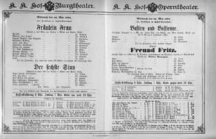 Theaterzettel (Oper und Burgtheater in Wien) 18920525 Seite: 1
