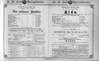 Theaterzettel (Oper und Burgtheater in Wien) 18920918 Seite: 1