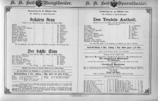 Theaterzettel (Oper und Burgtheater in Wien) 18921027 Seite: 1