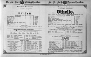 Theaterzettel (Oper und Burgtheater in Wien) 18921114 Seite: 1
