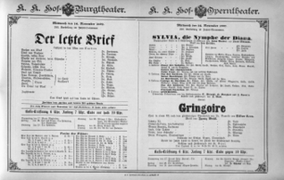 Theaterzettel (Oper und Burgtheater in Wien) 18921116 Seite: 1