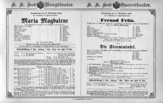Theaterzettel (Oper und Burgtheater in Wien) 18921117 Seite: 1