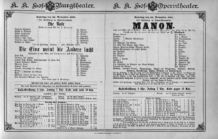Theaterzettel (Oper und Burgtheater in Wien) 18921126 Seite: 1