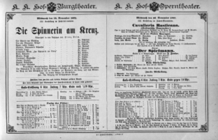 Theaterzettel (Oper und Burgtheater in Wien) 18921130 Seite: 1