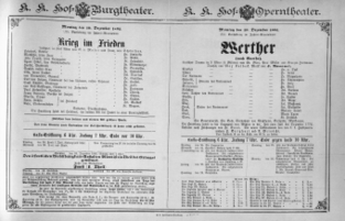 Theaterzettel (Oper und Burgtheater in Wien) 18921219 Seite: 1
