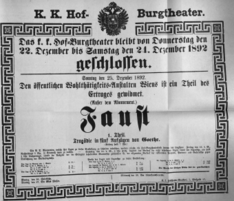 Theaterzettel (Oper und Burgtheater in Wien) 18921222 Seite: 1