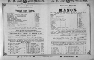 Theaterzettel (Oper und Burgtheater in Wien) 18930218 Seite: 1