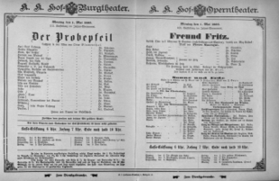 Theaterzettel (Oper und Burgtheater in Wien) 18930501 Seite: 1