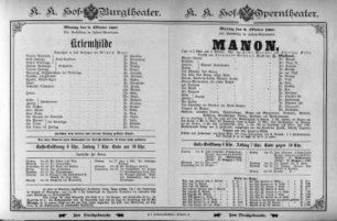 Theaterzettel (Oper und Burgtheater in Wien) 18931009 Seite: 1