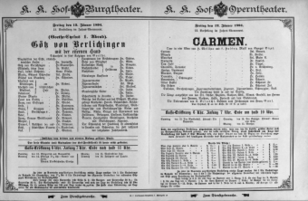 Theaterzettel (Oper und Burgtheater in Wien) 18940112 Seite: 1