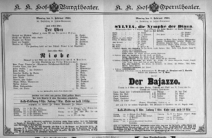 Theaterzettel (Oper und Burgtheater in Wien) 18940205 Seite: 1