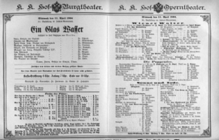 Theaterzettel (Oper und Burgtheater in Wien) 18940411 Seite: 1