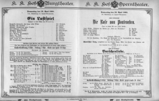 Theaterzettel (Oper und Burgtheater in Wien) 18940419 Seite: 1