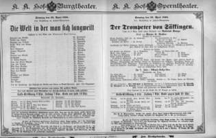 Theaterzettel (Oper und Burgtheater in Wien) 18940422 Seite: 1