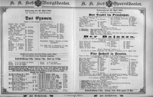 Theaterzettel (Oper und Burgtheater in Wien) 18940426 Seite: 1