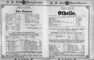 Theaterzettel (Oper und Burgtheater in Wien) 18940501 Seite: 1