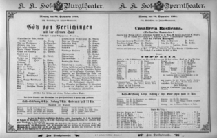Theaterzettel (Oper und Burgtheater in Wien) 18940924 Seite: 1