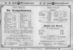 Theaterzettel (Oper und Burgtheater in Wien) 18950219 Seite: 1