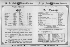 Theaterzettel (Oper und Burgtheater in Wien) 18950220 Seite: 1