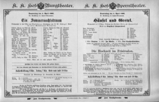 Theaterzettel (Oper und Burgtheater in Wien) 18950404 Seite: 1