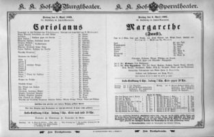 Theaterzettel (Oper und Burgtheater in Wien) 18950405 Seite: 1