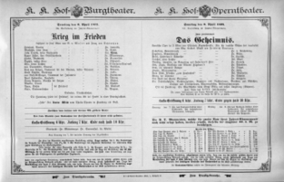 Theaterzettel (Oper und Burgtheater in Wien) 18950406 Seite: 1
