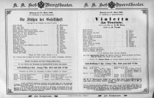 Theaterzettel (Oper und Burgtheater in Wien) 18950421 Seite: 1