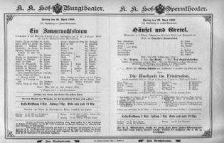 Theaterzettel (Oper und Burgtheater in Wien) 18950426 Seite: 1