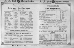 Theaterzettel (Oper und Burgtheater in Wien) 18950429 Seite: 1