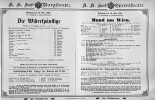 Theaterzettel (Oper und Burgtheater in Wien) 18950515 Seite: 1