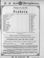 Theaterzettel (Oper und Burgtheater in Wien) 18950626 Seite: 1