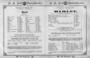 Theaterzettel (Oper und Burgtheater in Wien) 18950905 Seite: 1