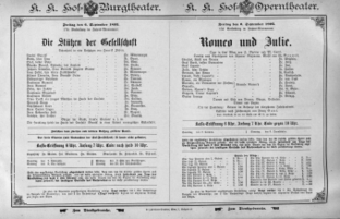 Theaterzettel (Oper und Burgtheater in Wien) 18950906 Seite: 1