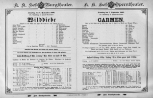 Theaterzettel (Oper und Burgtheater in Wien) 18950907 Seite: 1