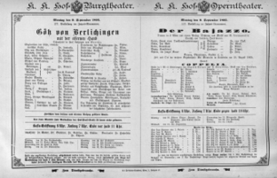 Theaterzettel (Oper und Burgtheater in Wien) 18950909 Seite: 1