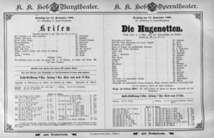 Theaterzettel (Oper und Burgtheater in Wien) 18950914 Seite: 1