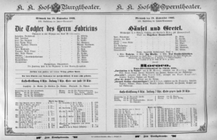 Theaterzettel (Oper und Burgtheater in Wien) 18950918 Seite: 1