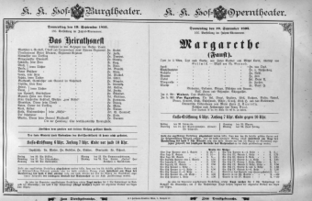 Theaterzettel (Oper und Burgtheater in Wien) 18950919 Seite: 1