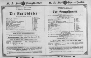 Theaterzettel (Oper und Burgtheater in Wien) 18960205 Seite: 1