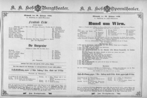 Theaterzettel (Oper und Burgtheater in Wien) 18960226 Seite: 1