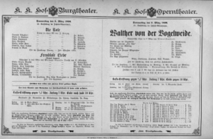 Theaterzettel (Oper und Burgtheater in Wien) 18960305 Seite: 1