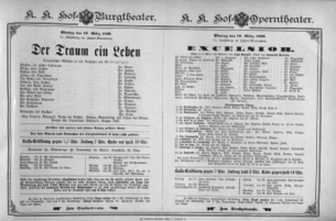 Theaterzettel (Oper und Burgtheater in Wien) 18960316 Seite: 1